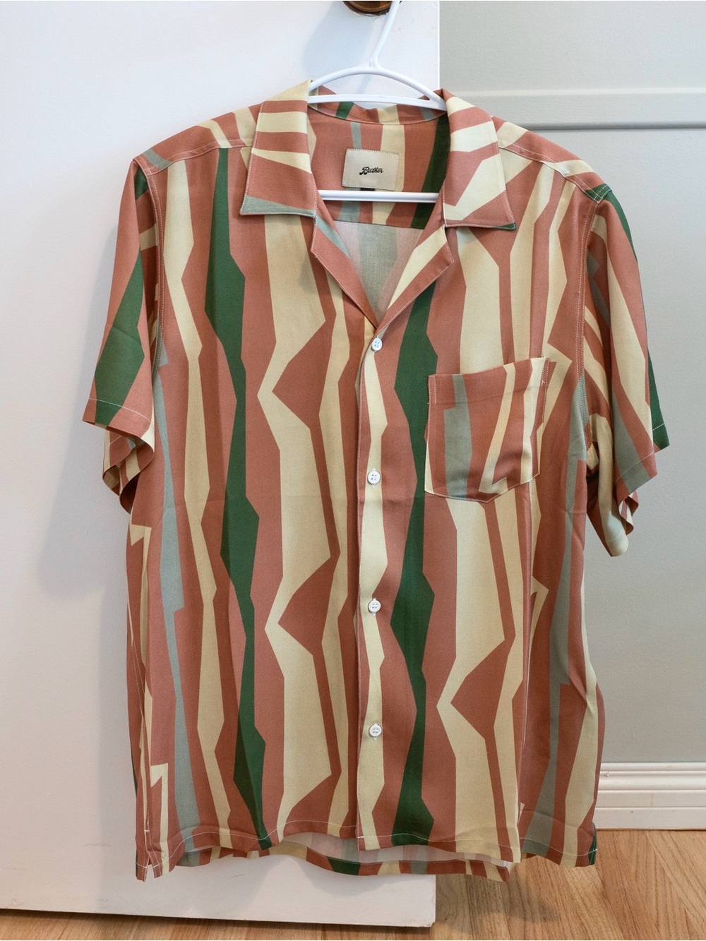 Bather Orchid Coastline Camp Shirt - Geometric Print in Green, Rust & Cream